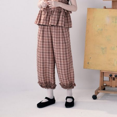 linen plaid pants wooden ear loose casual pants