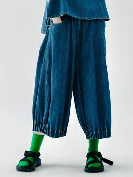 Blue Thigh Pleated Pants Casual