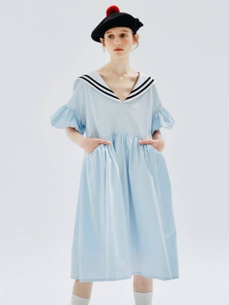 Sailor Dress Short sleeve V-neck blue
