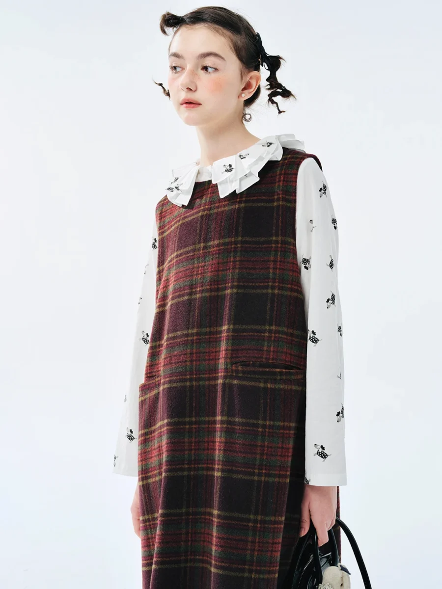 Totokaelo Gray Plaid Woolen Dress Elegant Winter Style