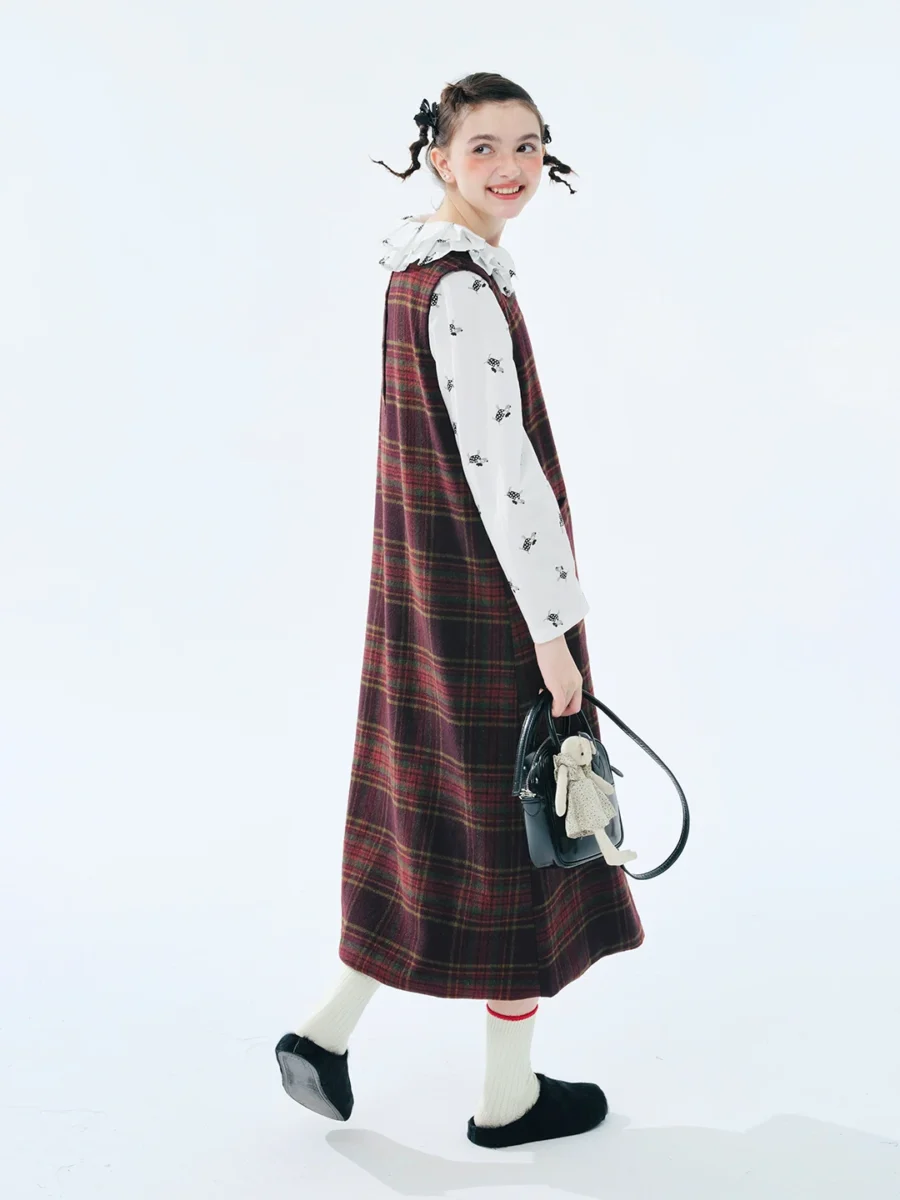 Totokaelo Gray Plaid Woolen Dress Elegant Winter Style