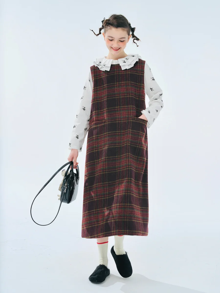 Totokaelo Gray Plaid Woolen Dress Elegant Winter Style